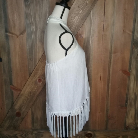 Zara Tops Zara White Linen Halter Fringe Hem Sz S Poshmark